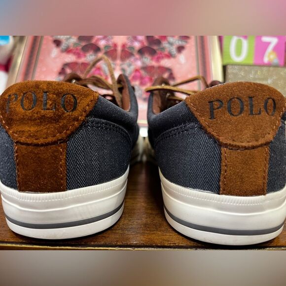 Polo Ralph Lauren Mens Navy Herringbone leather laces Size 8 - Picture 15 of 15